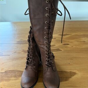 Mango 27 Women’s Brown Lace-Up Knee-High riding Boots